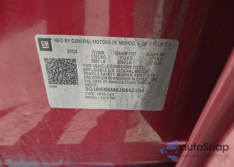 2018 Chevrolet Cruze Lt Auto z USA, uszkodzony, nr VIN 3G1BE6SM6JS652394